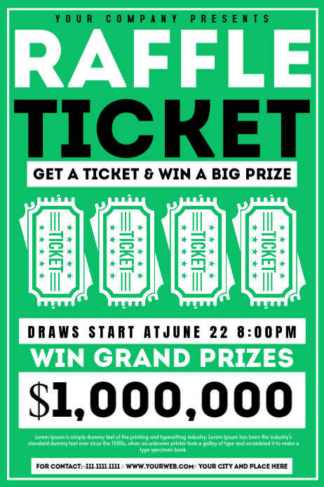 Green Maximalist Raffle Ticket | Raffle Ticket Contest Poster template